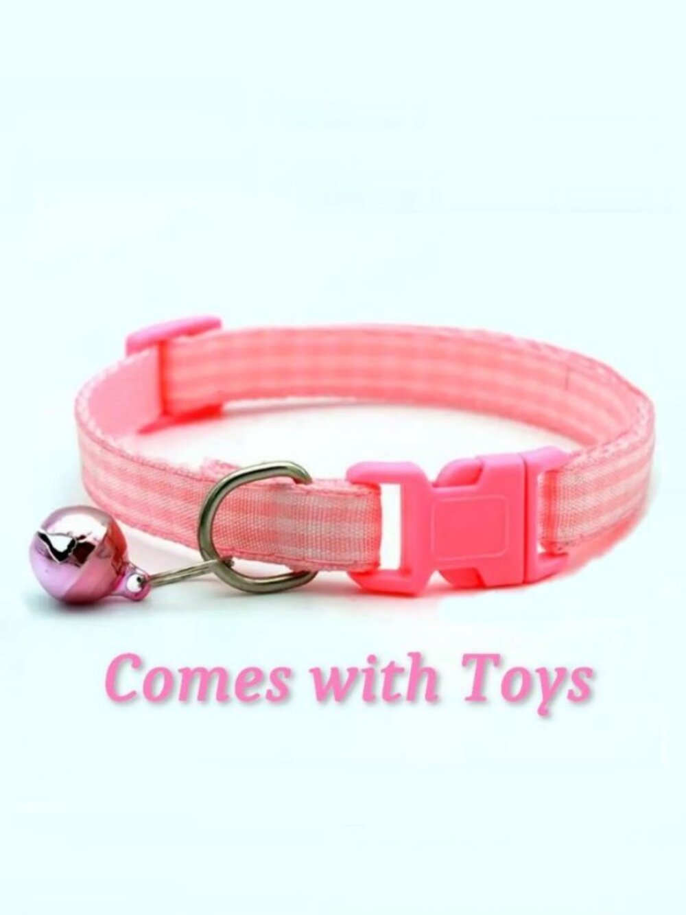 Jamie Jase Pink Gingham Plaid Bell Accented Cat Collar with Toys Gift Package